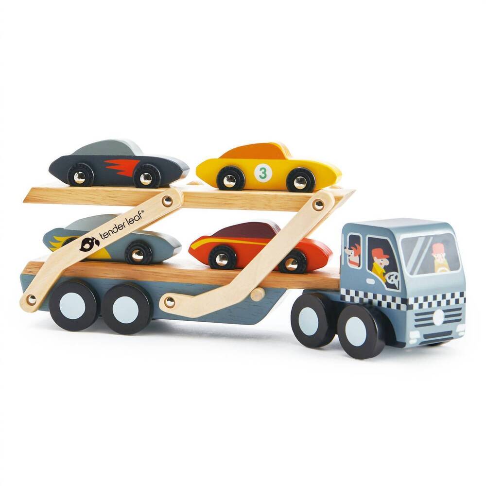 NEW TENDER LEAF TOYS wooden car transporter in multi